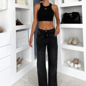 Černé stylové bootcut džíny FYLODA s vysokým pasem Velikost: XL