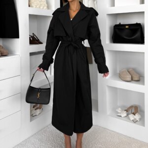 Černý elegantní trenčkot midi kabát DOLIVAT Velikost: ONESIZE