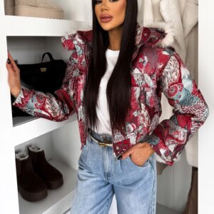 Červená krátká prošívaná stylová bunda BOLDY Velikost: M/L
