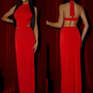 Červené elegantní dlouhé šaty FUREVO Velikost: ONESIZE