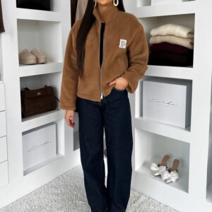 Hnědá plyšová mikina EVIONNE Velikost: ONESIZE