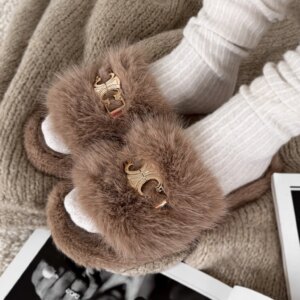 Hnědé huňaté domácí pantofle SOFTIES Velikost: 38-39