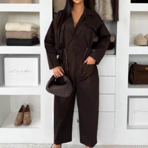 Hnědý dlouhý bavlněný oversize overal JAVAILA Velikost: ONESIZE
