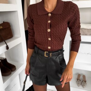 Hnědý elegantní svetřík BRIVONA Velikost: M/L