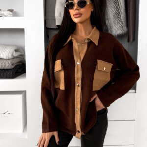 Hnědý oversize košilový svetr ECLANT s knoflíky Velikost: ONESIZE