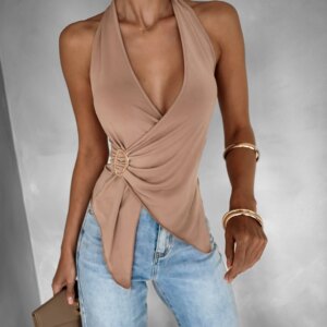 Hnědý sexy top GELBER s výstřihem Velikost: ONESIZE