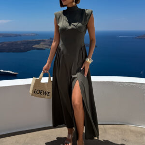 Khaki elegantní dlouhé midi šaty ALSERA Velikost: ONESIZE