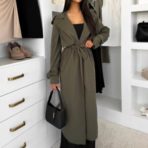 Khaki elegantní midi kabát trenčkot DOLIVAT Velikost: ONESIZE