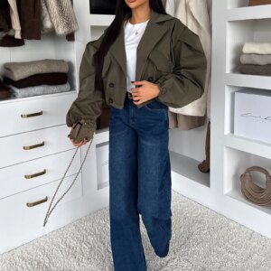 Khaki krátká balónová bunda RIVOYA Velikost: ONESIZE