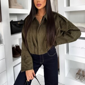 Khaki semišová krátká bunda KUSTIRA Velikost: M/L