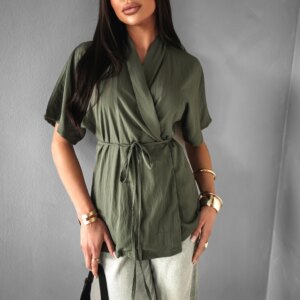 Khaki tunika ERRYLA s vázáním Velikost: ONESIZE