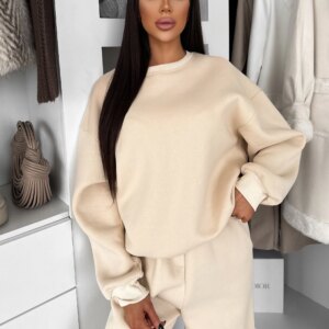 Krémová bavlněná zateplená oversize mikina LOFARI Velikost: ONESIZE