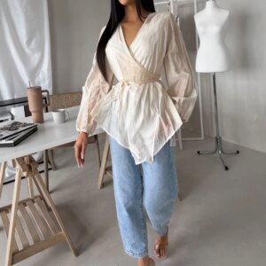 Krémová zavazovací top halenka BENDIX Velikost: ONESIZE