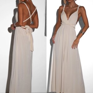Krémové elegantní šaty BEATRICE s vázáním Velikost: ONESIZE