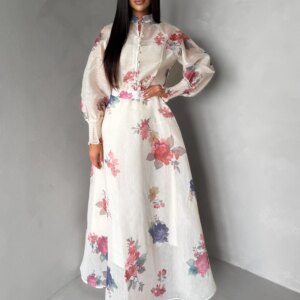 Krémový květinový elegantní komplet FACTOR se sukní Velikost: M/L