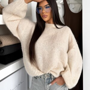 Krémový stylový oversize svetr MOTION Velikost: ONESIZE