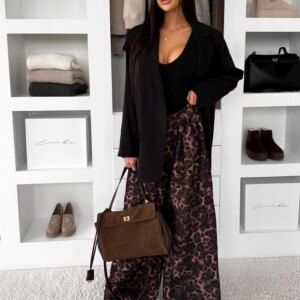 Leopardí široké wide leg leopardí kalhoty EMARIE Velikost: ONESIZE