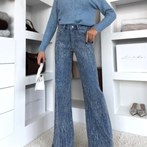 Modré třpytivé široké wide leg džíny RYNOY Velikost: L