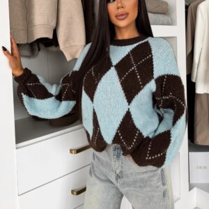 Modrohnědý stylový svetr LINOX Velikost: ONESIZE