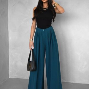 Petrolejové široké wide leg kalhoty VATIKA Velikost: ONESIZE