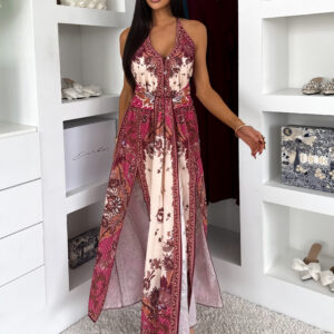 Růžové dlouhé letní boho maxi šaty CELATIA Velikost: ONESIZE
