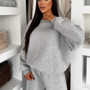 Šedá bavlněná zateplená oversize mikina LOFARI Velikost: ONESIZE