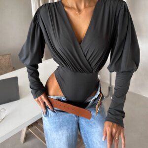 Šedé elegantní body KORBIX s výstřihem Velikost: ONESIZE