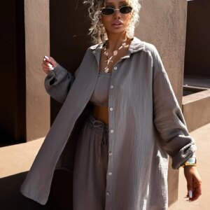 Šedohnědá mušelínová oversize košile MEKATHY Velikost: ONESIZE