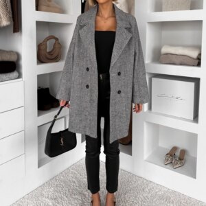 Šedý elegantní kabát DELANIR s knoflíky Velikost: ONESIZE
