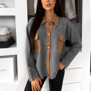 Šedý košilový svetr ECLANT s knoflíky Velikost: ONESIZE