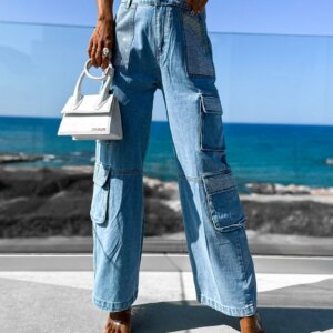 Světle modré denim džíny SKYNEL s kamínky Velikost: XS