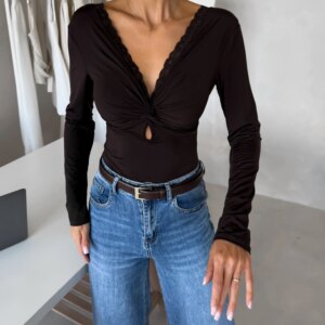Tmavě hnědé body LORIEN s dlouhým rukávem Velikost: ONESIZE
