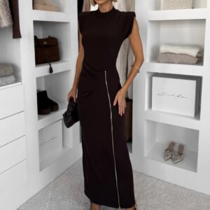 Tmavě hnědé dlouhé elastické šaty LABUA Velikost: ONESIZE