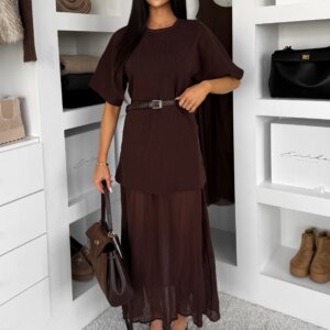 Tmavě hnědé stylové dlouhé šaty LEGACY s krajkou Velikost: ONESIZE