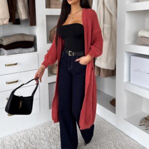 Tmavě lososový svetrový dlouhý cardigan SENTENCERO Velikost: ONESIZE