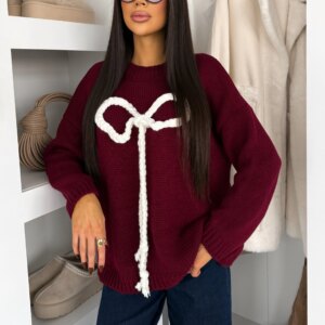 Vínový oversize svetr NYRISE s mašlí Velikost: ONESIZE
