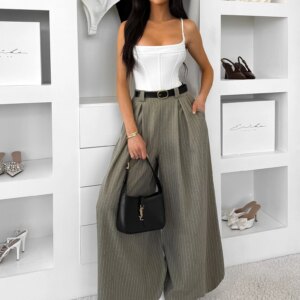 Zelené elegantní široké dlouhé kalhoty KALZURI s páskem Velikost: ONESIZE